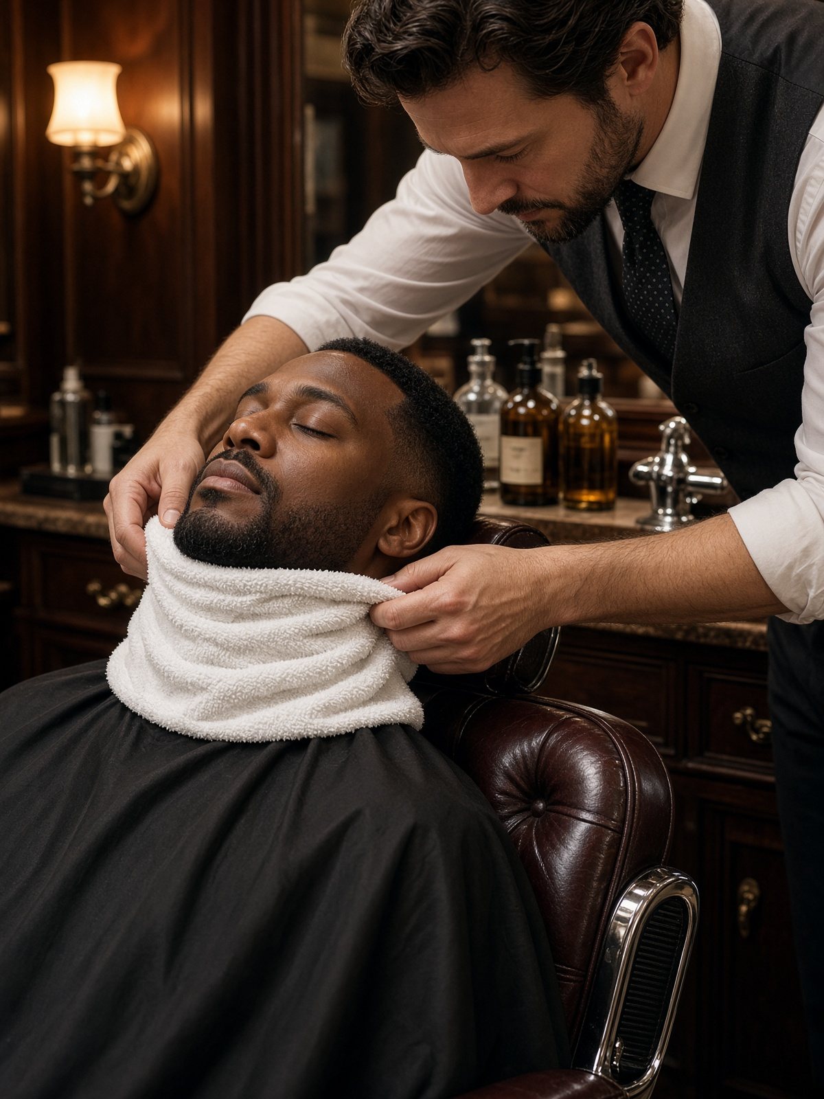 Hot towel shave in a traditional British barbershop